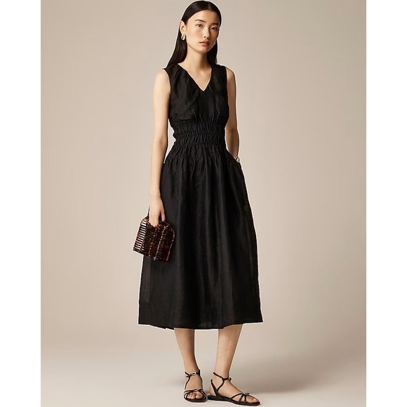 J. Crew Dresses & Skirts - J.Crew Hyacinth V-neck dress in ramie Black‎ Petite Small NWT